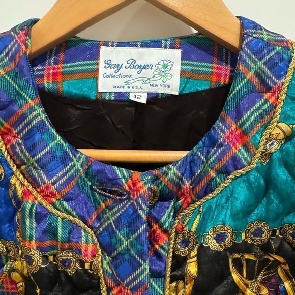 Women's Jackets size 12 multi color boho vintage patchwork maximalist glam D - Picture 3 of 9